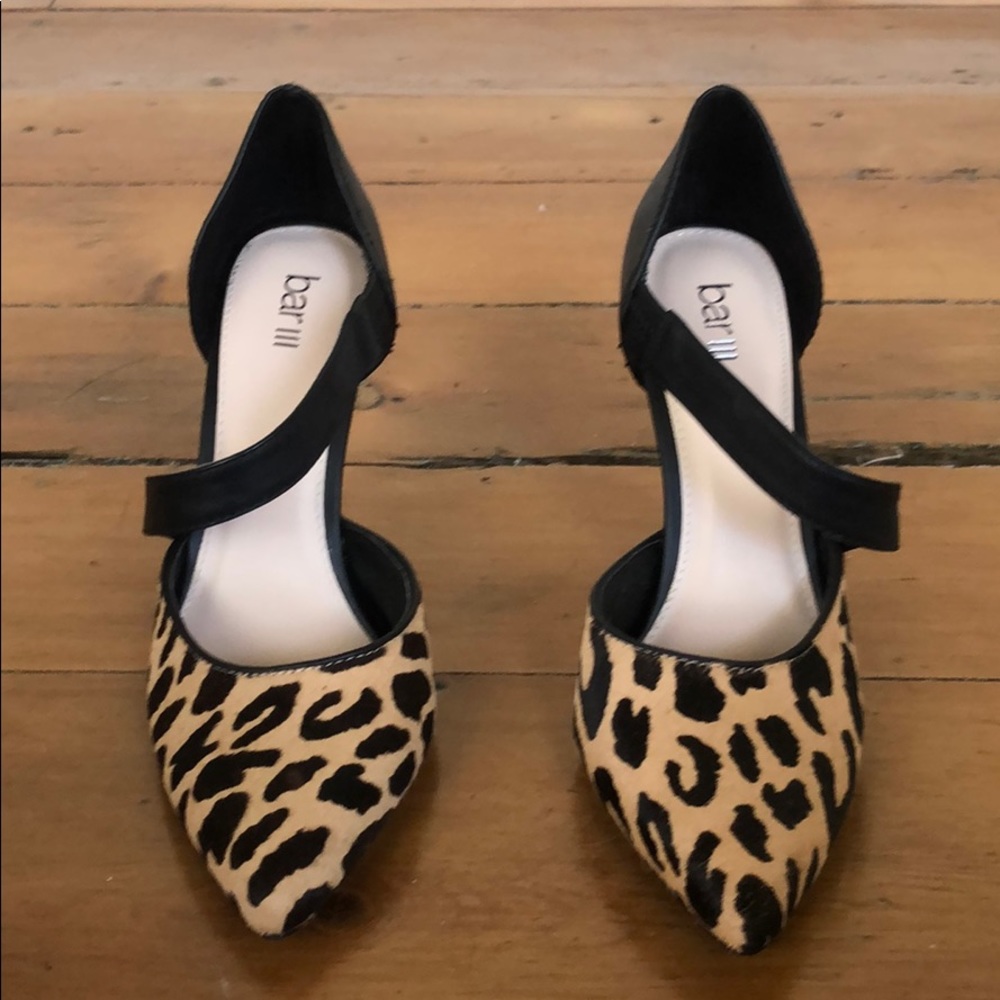 Bar III Leather Black and Leopard Pumps 7M NWT